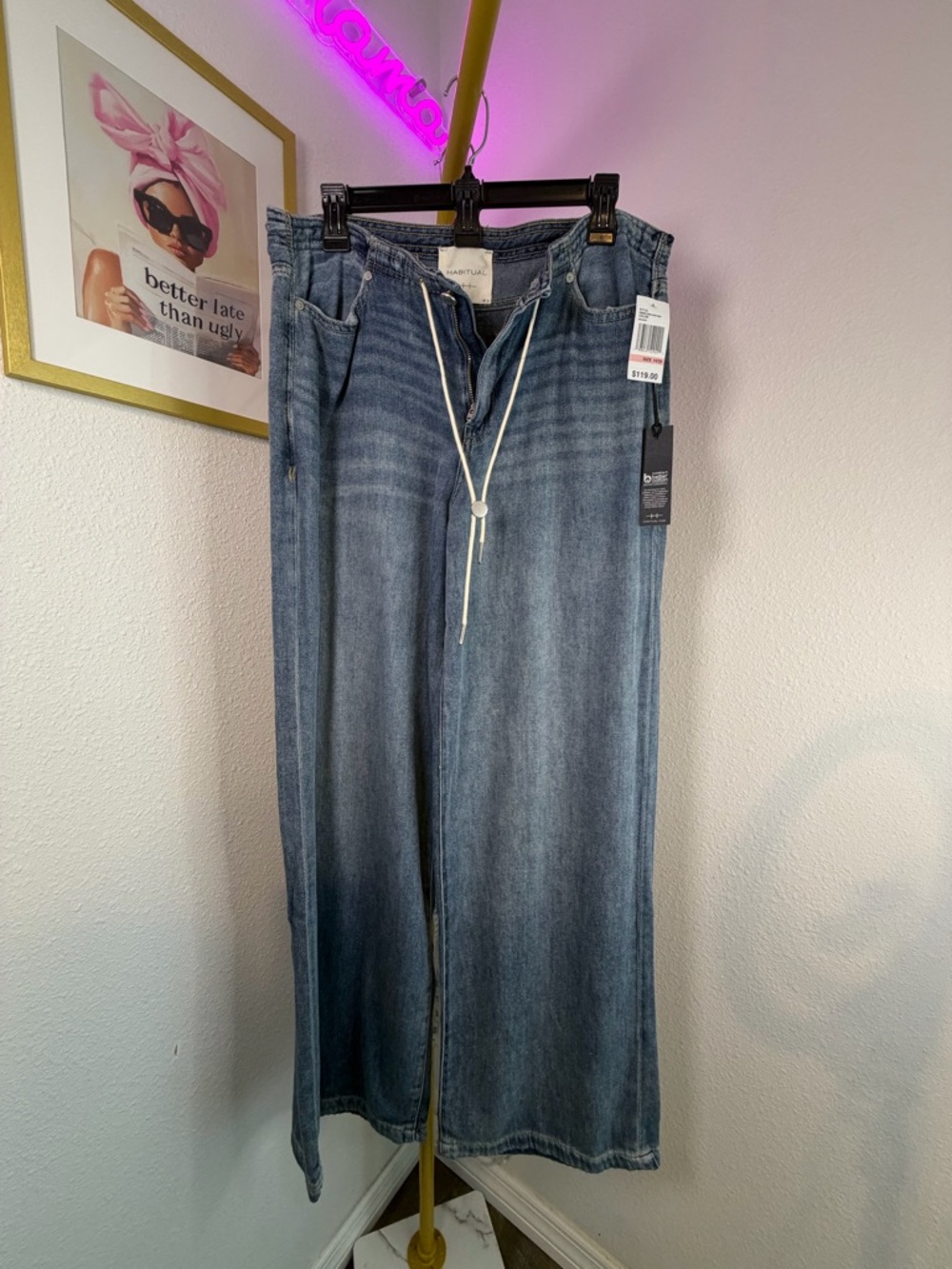 Habitual Kira Wide Leg Jeans Women Size 10 NWT Drawstring Waist Light Wash Denim